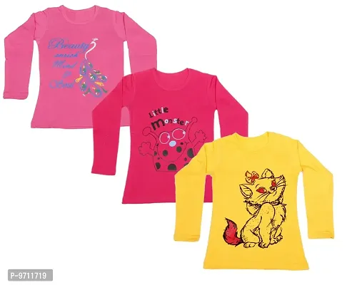 Indistar Girls Cotton Full Sleeve Printed T-Shirt (Pack of 3)_Pink::Yellow::Red_Size: 8-9 Year-thumb0