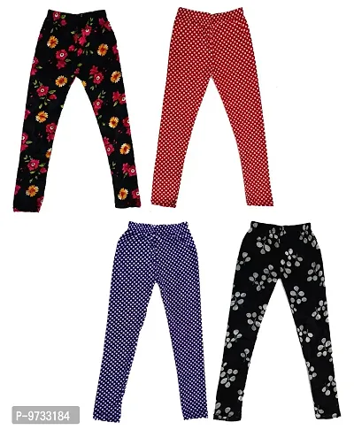 KAYU? Girl's Velvet Printed Leggings Fashionable Ultra Comfortable for Winters [Pack of 4] Black, Red White, Navy Blue, Black Cream