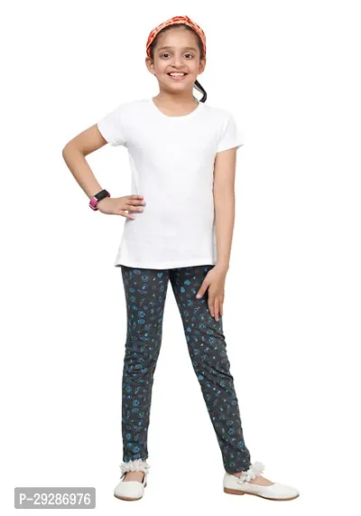 Stylish Black Cotton Printed Leggings For Girls-thumb2