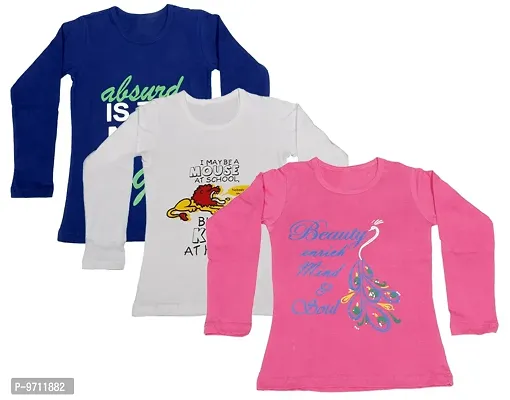 Indistar Girls 3 Cotton Full Sleeves Printed T-Shirt (Pack of 3)_Purple::White::Pink_Size: 9-10 Year-thumb0