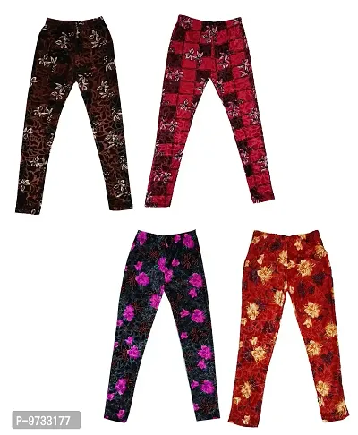 KAYU? Girl's Velvet Printed Leggings Fashionable for Winters [Pack of 4] Multicolor29
