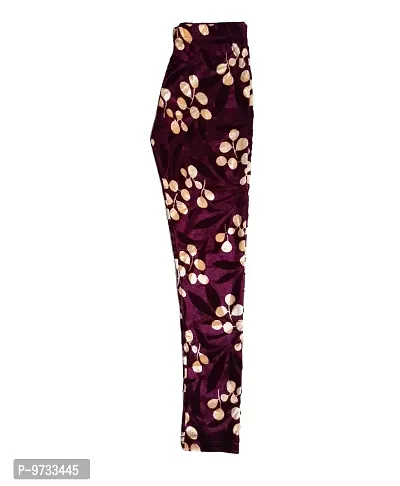 KAYU? Girl's Velvet Printed Leggings Fashionable Ultra Comfortable for Winters [Pack of 3] Purple, Blue, Brown Cream-thumb2