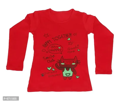 Indistar Girls Cotton Full Sleeve Printed T-Shirt_Red_Size: 14-15 Year