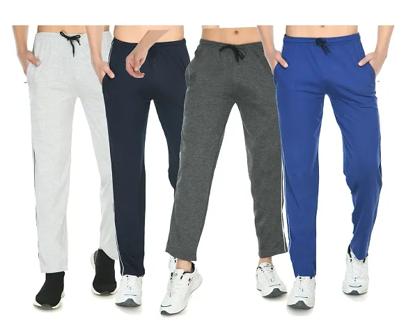 True Mens Relaxed Fit Regular Cotton Track Pants With Zipper Pocket (Pack Of 4)