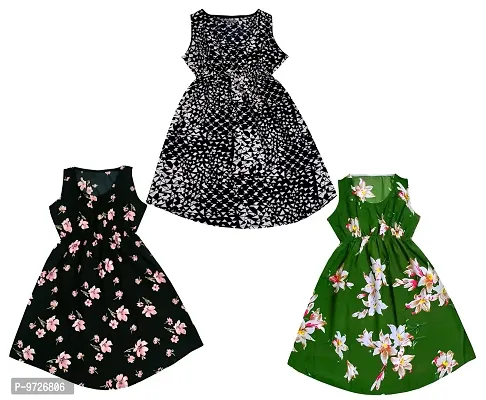 KAYU? Kids Girl's Crepe Printed Frock Dress for Girl's - Regular Fit [Pack of 3] Multicolor12