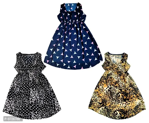 KAYU? Kids Girl's Crepe Printed Frock Dress for Girl's - Regular Fit [Pack of 3] Multicolor2