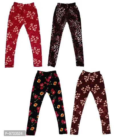 KAYU? Girl's Velvet Printed Leggings Fashionable Ultra Comfortable for Winters [Pack of 4] Red Cream, Dark Brown, Black, Brown Cream