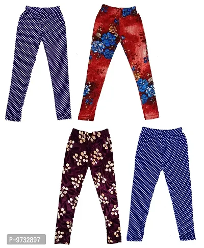 KAYU? Girl's Velvet Printed Leggings Fashionable Ultra Comfortable for Winters [Pack of 4] Navy Blue, Red Blue, Purple, Blue