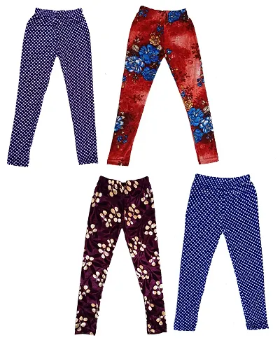 KAYU? Girl's Velvet Printed Leggings Fashionable Ultra Comfortable for Winters [Pack of 4]