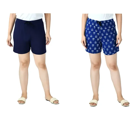 KAYU? Women's Cotton Regular Solid and Printed Shorts/Hot Pant [Pack of 2]
