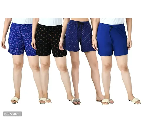 KAYU? Women's Cotton Regular Fit Solid and Printed Shorts/Hot Pant [Pack of 4] Multicolor17