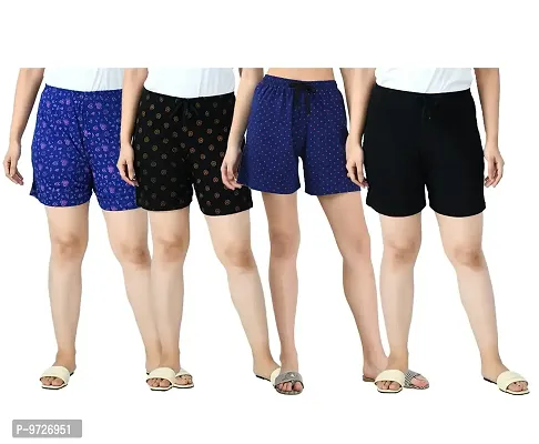 KAYU? Women's Cotton Regular Fit Solid and Printed Shorts/Hot Pant [Pack of 4] Multicolor18