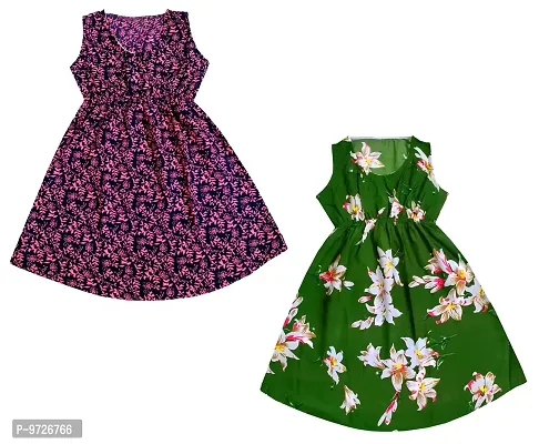 KAYU? Kids Girl's Crepe Printed Frock Dress for Girl's - Regular Fit [Pack of 2] Multicolor14