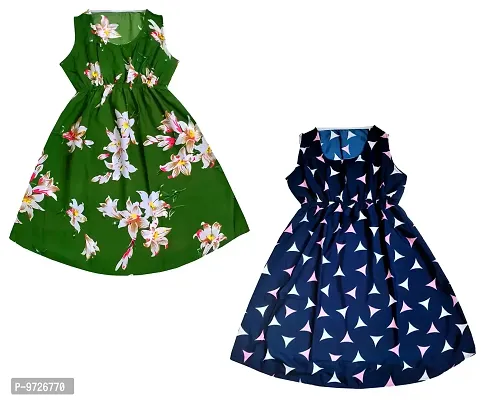 KAYU? Kids Girl's Crepe Printed Frock Dress for Girl's - Regular Fit [Pack of 2] Multicolor7