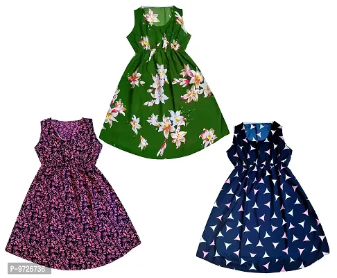 KAYU? Kids Girl's Crepe Printed Frock Dress for Girl's - Regular Fit [Pack of 3] Multicolor8