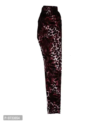 KAYU? Girl's Velvet Printed Leggings Fashionable Ultra Comfortable for Winters [Pack of 2] Dark Brown, Black Cream-thumb2