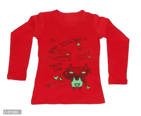 Indistar Girls Cotton Full Sleeve Printed T-Shirt_Red_Size: 6-7 Year