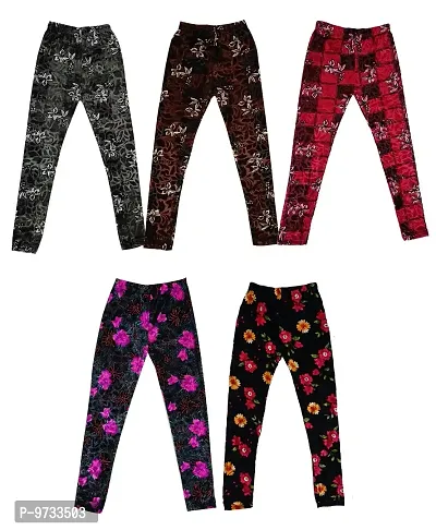 KAYU? Girl's Velvet Printed Leggings Fashionable for Winters [Pack of 5] Multicolor27