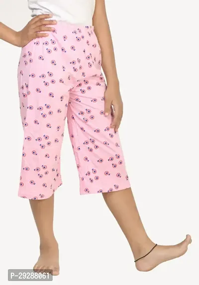 Stylish Pink Cotton Printed Capris For Girl-thumb5