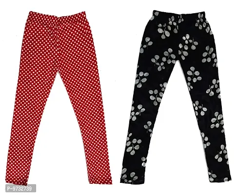 KAYU? Girl's Velvet Printed Leggings Fashionable Ultra Comfortable for Winters [Pack of 2] Red White, Black Cream