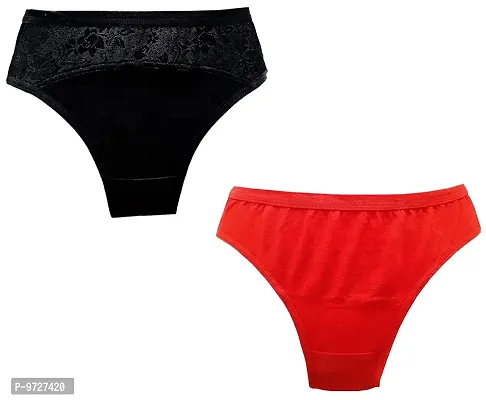 KAYU? Women's Cotton Solid Panty [Pack of 2] Red, Black1-thumb0