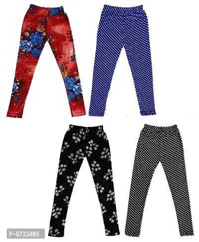 KAYU? Girl's Velvet Printed Leggings Fashionable Ultra Comfortable for Winters [Pack of 4] Red Blue, Blue, Black Cream, Black White