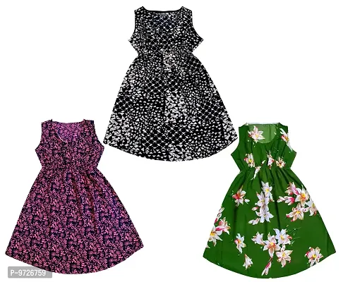 KAYU? Kids Girl's Crepe Printed Frock Dress for Girl's - Regular Fit [Pack of 3] Multicolor11