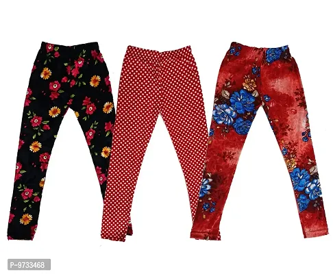 KAYU? Girl's Velvet Printed Leggings Fashionable Ultra Comfortable for Winters [Pack of 3] Black, Red White, Red Blue