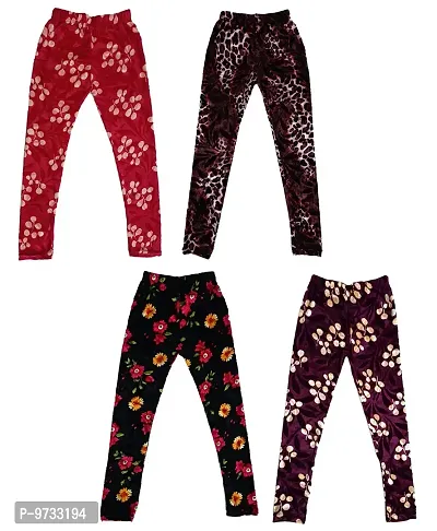 KAYU? Girl's Velvet Printed Leggings Fashionable Ultra Comfortable for Winters [Pack of 4] Red Cream, Dark Brown, Black, Purple-thumb0