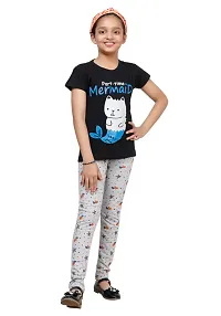 Stylish Grey Cotton Blend Printed Pyjama For Girls-thumb1