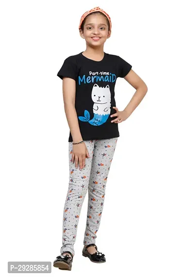 Stylish Grey Cotton Blend Printed Pyjama For Girls-thumb2