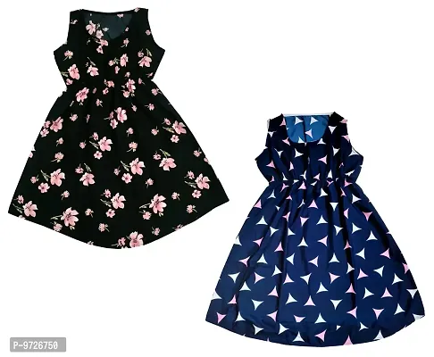 KAYU? Kids Girl's Crepe Printed Frock Dress for Girl's - Regular Fit [Pack of 2] Multicolor11