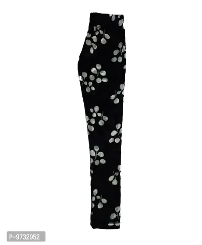 KAYU? Girl's Velvet Printed Leggings Fashionable Ultra Comfortable for Winters [Pack of 2] Black Cream, Black White-thumb2