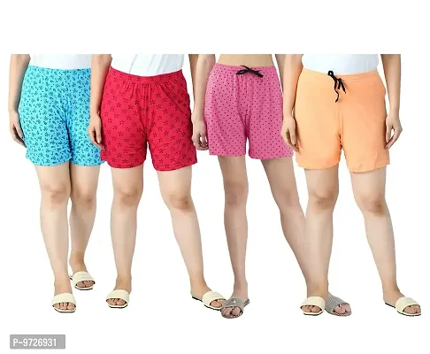KAYU? Women's Cotton Regular Fit Solid and Printed Shorts/Hot Pant [Pack of 4] Multicolor3