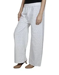 IndiWeaves Women Pure Cotton Full Chikan Work White Palazzo_Free Size-thumb2