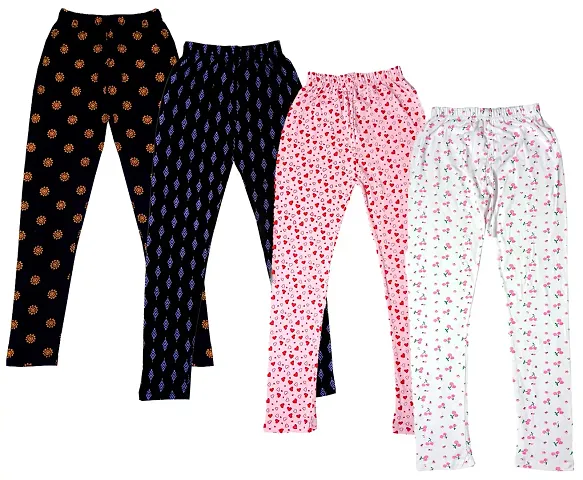 KAYU? Girl's Cotton Printed Leggings Slim Fit Cotton Stretchable Leggings [Pack of 4]