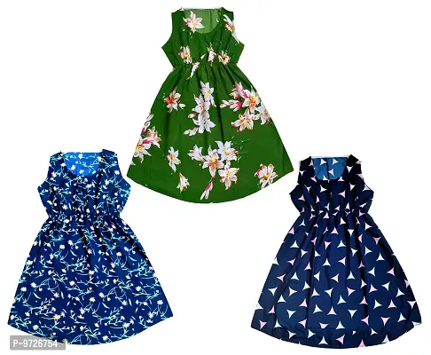 KAYU? Kids Girl's Crepe Printed Frock Dress for Girl's - Regular Fit [Pack of 3] Multicolor7