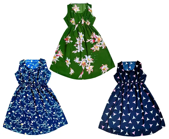 KAYU? Kids Girl's Crepe Frock Dress for Girl's - Regular Fit [Pack of 3]