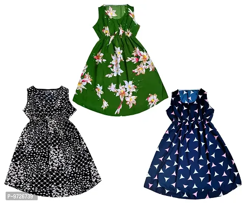 KAYU? Kids Girl's Crepe Printed Frock Dress for Girl's - Regular Fit [Pack of 3] Multicolor6