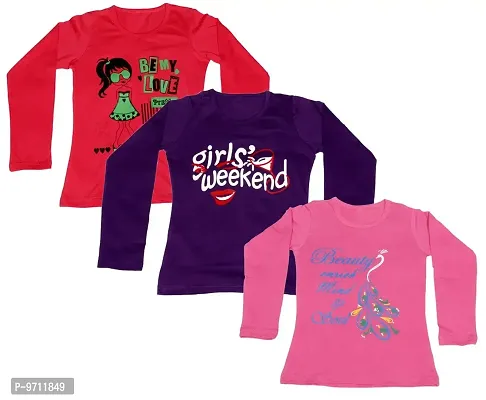 Indistar Girls Cotton Full Sleeve Printed T-Shirt (Pack of 3)_Red::Purple::Pink_Size-12-13 Years