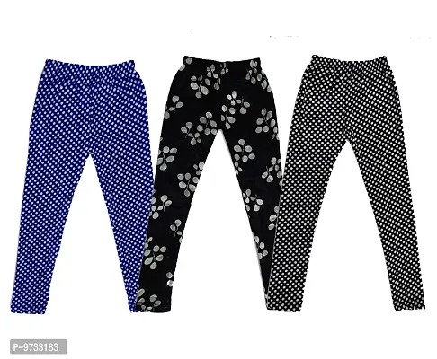 KAYU? Girl's Velvet Printed Leggings Fashionable Ultra Comfortable for Winters [Pack of 3] Blue, Black Cream, Black White
