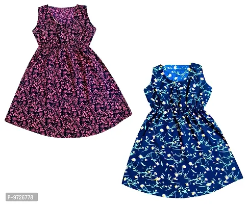 KAYU? Kids Girl's Crepe Printed Frock Dress for Girl's - Regular Fit [Pack of 2] Multicolor19-thumb0