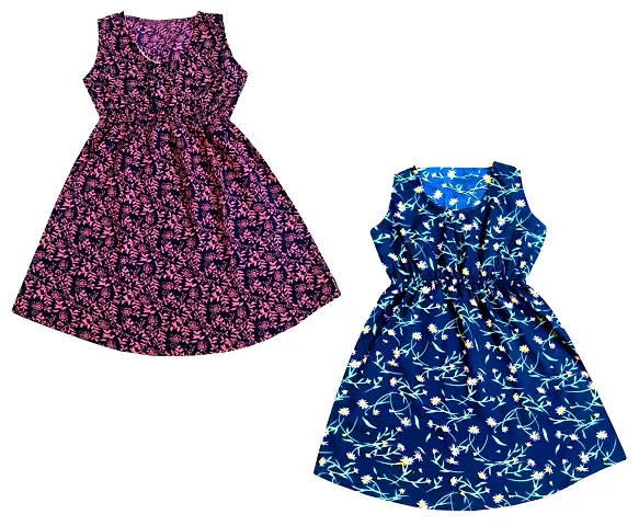 KAYU? Kids Girl's Crepe Printed Frock Dress for Girl's - Regular Fit [Pack of 2]