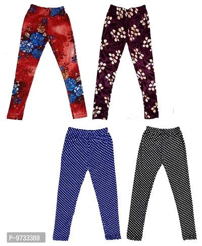 KAYU? Girl's Velvet Printed Leggings Fashionable Ultra Comfortable for Winters [Pack of 4] Red Blue, Purple, Blue, Black White