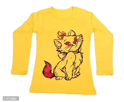 Indistar Girls Cotton Full Sleeve Printed T-Shirt_Yellow_Size: 14-15 Year