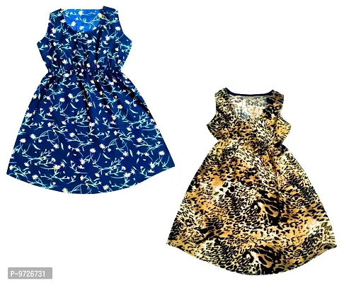 KAYU? Kids Girl's Crepe Printed Frock Dress for Girl's - Regular Fit [Pack of 2] Multicolor4