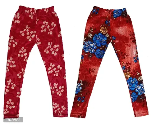 KAYU? Girl's Velvet Printed Leggings Fashionable Ultra Comfortable for Winters [Pack of 2] Red Cream, Red Blue