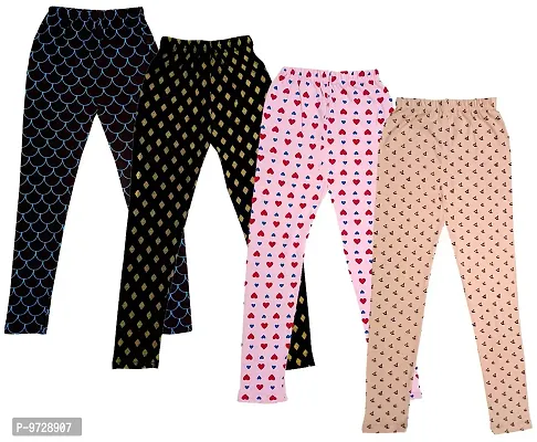KAYU? Girl's Cotton Printed Leggings Slim Fit Cotton Stretchable Leggings [Pack of 4] Multicolor35
