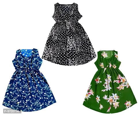 KAYU? Kids Girl's Crepe Printed Frock Dress for Girl's - Regular Fit [Pack of 3] Multicolor10