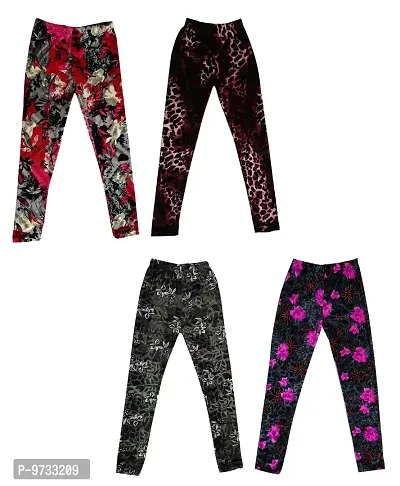 KAYU? Girl's Velvet Printed Leggings Fashionable for Winters [Pack of 4] Red Ocean, Dark Brown, Grey, Pink